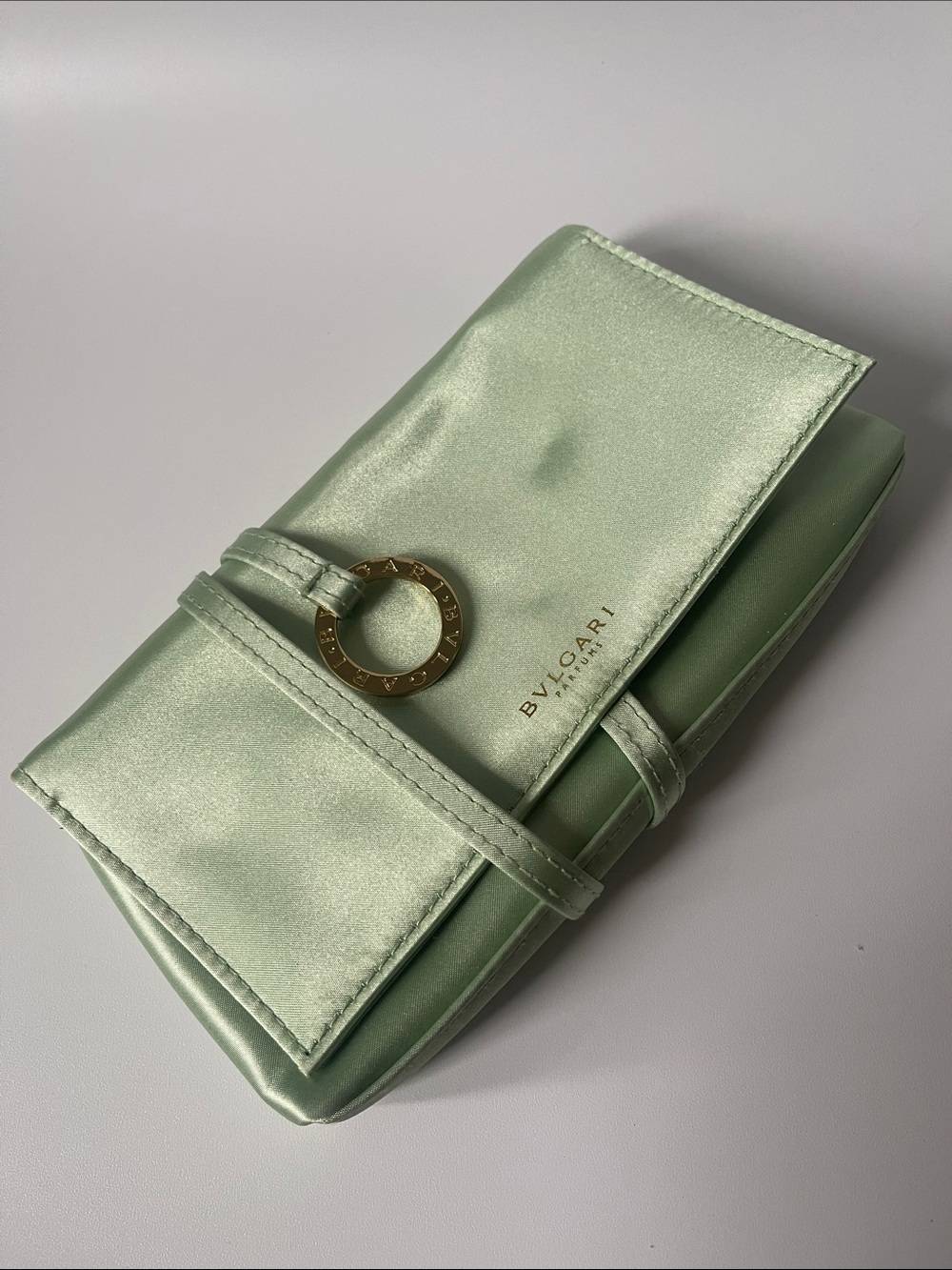 BVLGARI Perfume Satin Clutch Gold Hardware